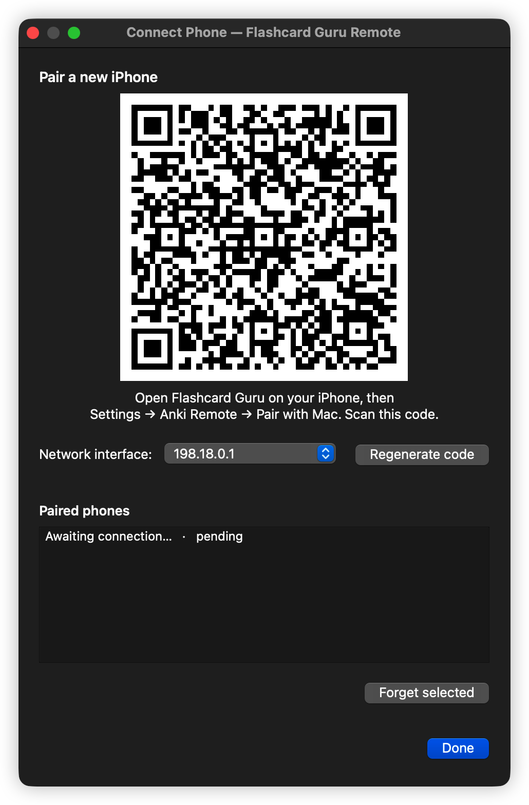 Anki Tools 메뉴에서 Connect Phone을 선택한 화면 (2)