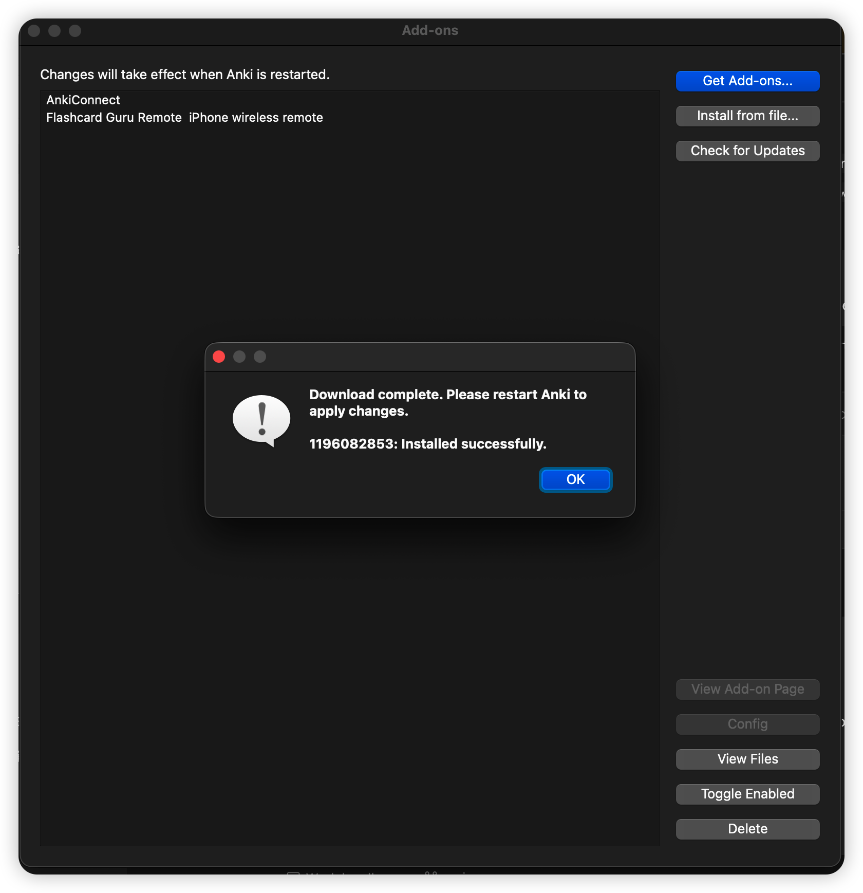 Anki confirming the add-on installed