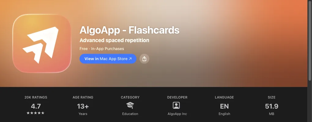 AlgoApp Eintrag im US-App Store: Icon, Preis und Bewertung