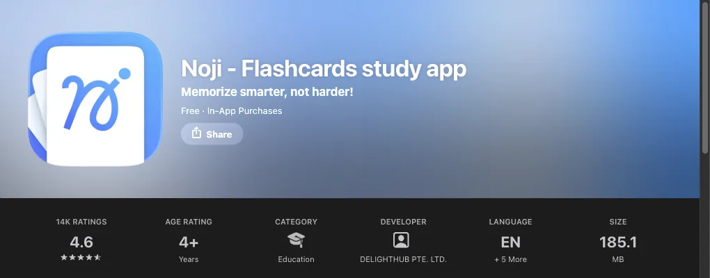 Noji Eintrag im US-App Store: Icon, Preis und Bewertung