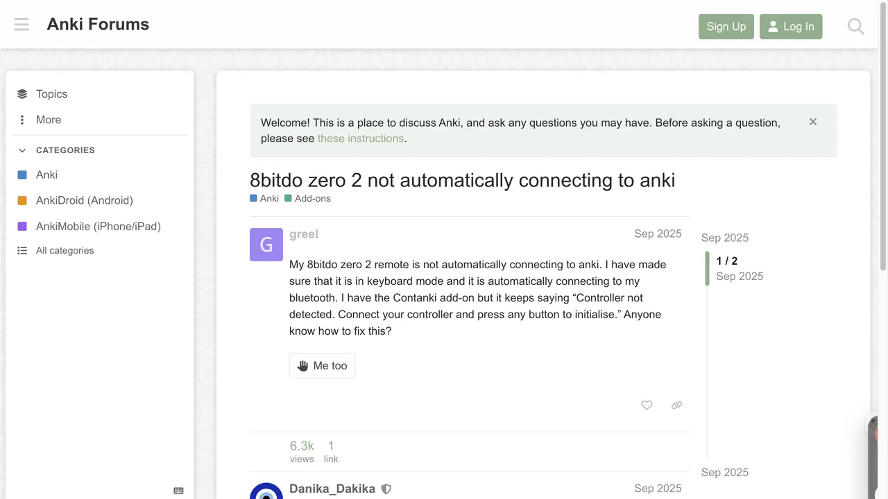 Anki forum thread: 8BitDo Zero 2 in keyboard mode, Contanki reporting Controller not detected