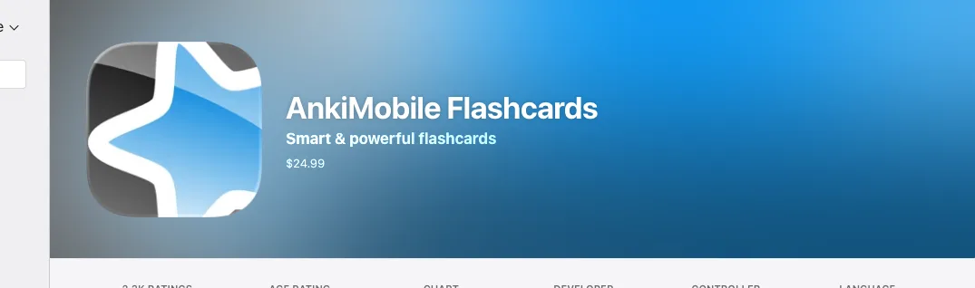 AnkiMobile Flashcards on the US App Store: $24.99, 4.0 stars from 2.3K ratings, developer Anki Software LLC