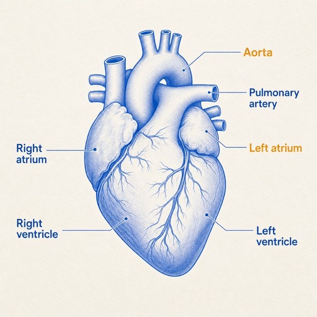 A labeled heart diagram from a PDF beside the same diagram with every label covered by a solid mask.