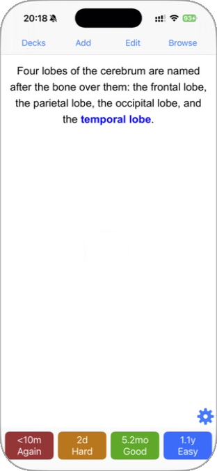 AnkiMobile cloze card after revealing the answer